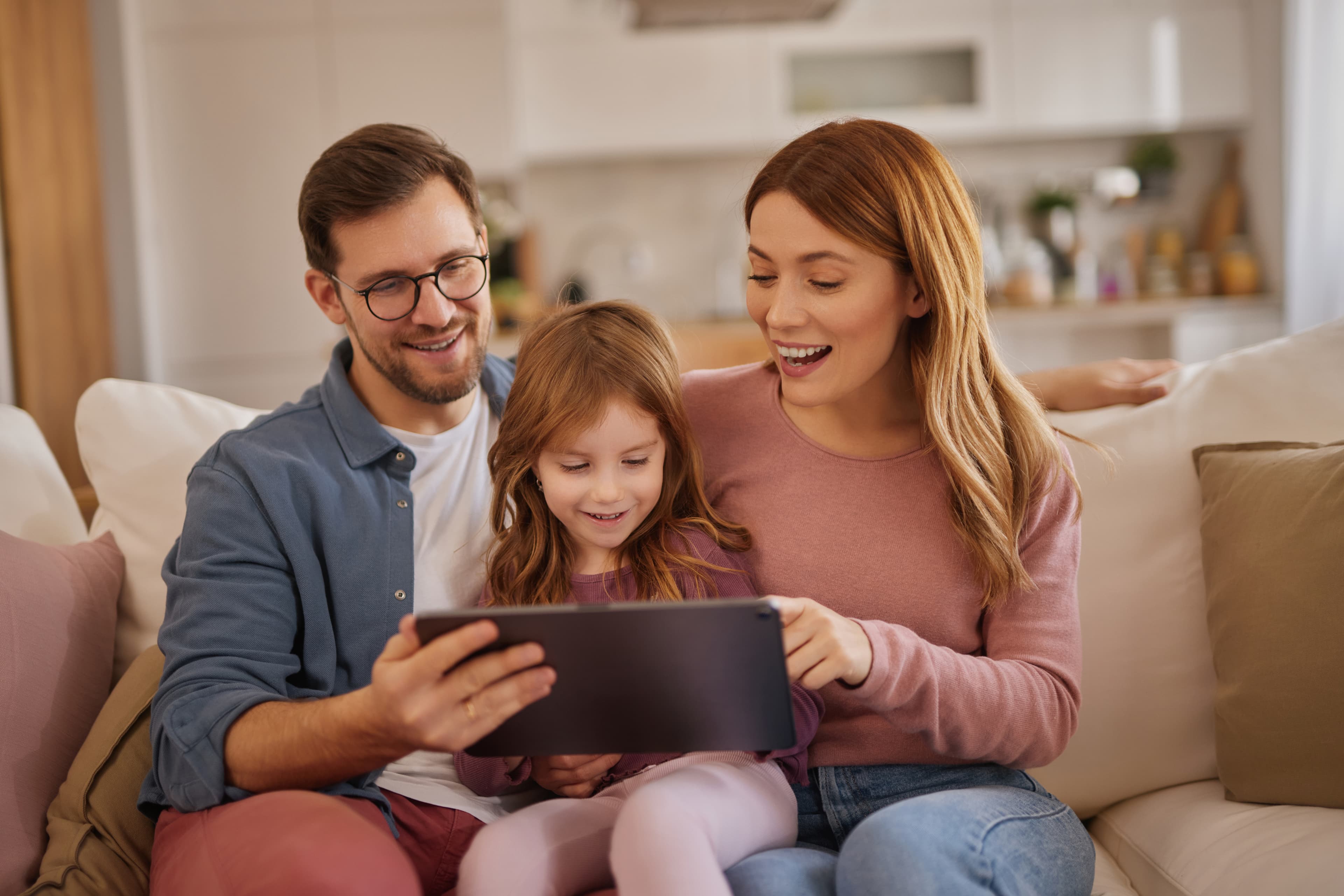 Family enjoying digital photos